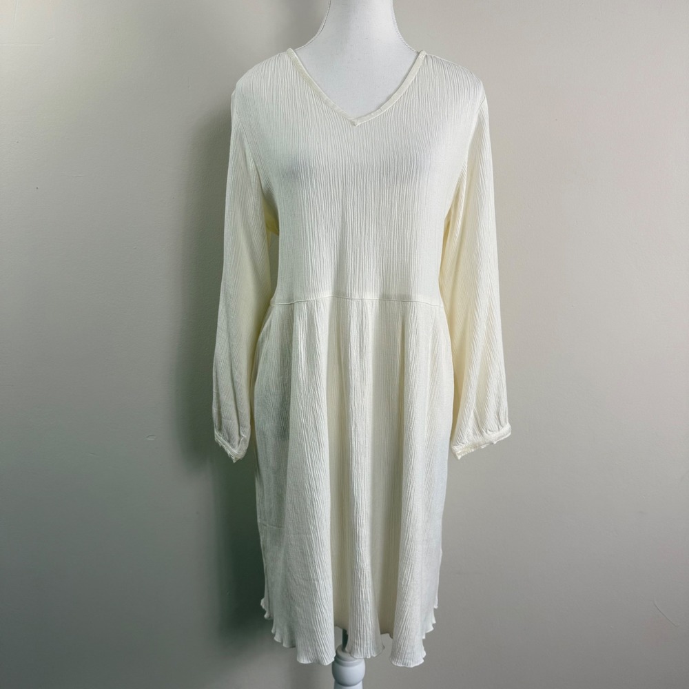 Gudrun Sjoden Cream Organic Cotton Viscose Crinkle Gauze V-Neck Dress Medium